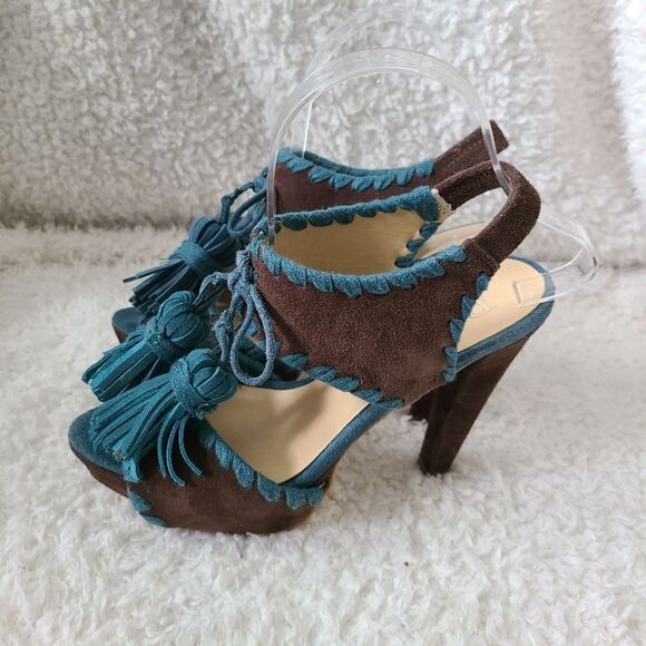 Paco Gil Brown Suede Leather with Tassel detail Platform Heeled Sandals sz 7.5 - Picture 3 of 6